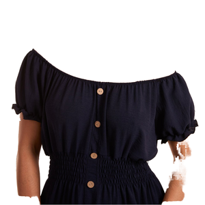 Vestido Midi de Chifón Vintage de Verano Personalizado, Elegante y Casual para Mujer, con Hombros Descubiertos, Manga Corta y Cintura Elástica - Product Image 1