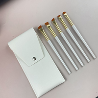 3 buah kuas Perona mata dan kuas eyeliner datar dan tipis dengan tas Pu putih set kuas rias 5 buah