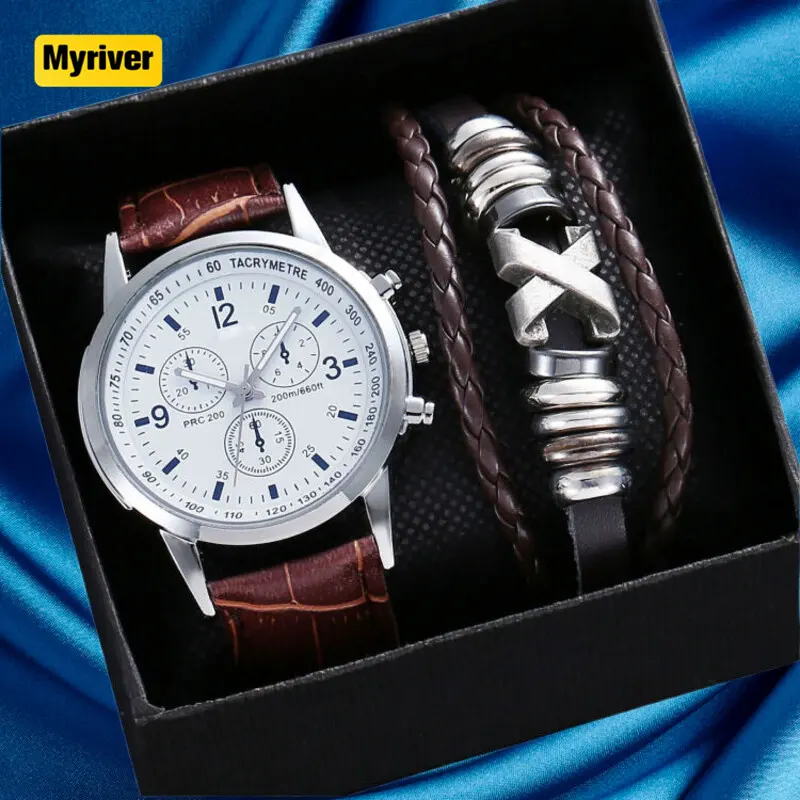 Myriver Herren Quarzuhren Fancy Blue Light Watch Herren Herren Business Clock Casual Armbanduhren Leder armband Armbanduhr Geschenk