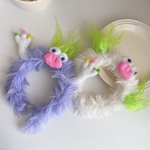 Jolie mode petits monstres avec couleur cheveux cerceau peluche poupée pour femmes large bord bandeau avec pince à cheveux accessoires de cheveux - Product Image 4