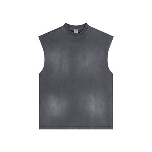 Venta caliente de algodón sin mangas lavado con ácido camiseta sin mangas gimnasio para hombre camisetas sin mangas Vintage impresión personalizada camiseta sin mangas de gran tamaño - Product Image 5