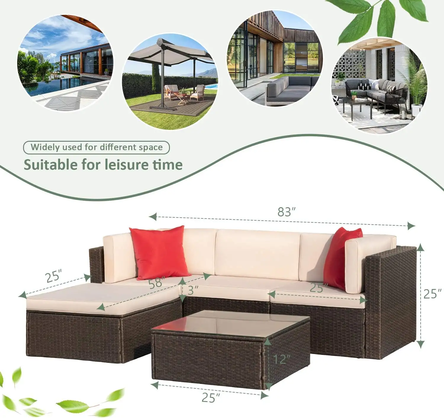 5 Stuks Patio Meubelen Sets Pe Rieten Rotan Tuinmeubelen Sofa Tuinset Tuinmeubelen Set