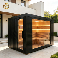 Ruang Sauna Basah Luar Ruangan Kayu Solid Elektrik untuk 4 Orang, Kombinasi Shower Cold Plunge untuk Penggunaan di Gym, Taman & Villa, Custom OEM