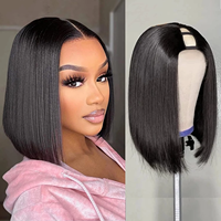 Perruque Bob en cheveux humains naturels brésiliens noirs de haute qualité, 100 % naturels, avec partie en U, pour femmes noires, sans colle, sans dentelle, perruques Bob à partie en V