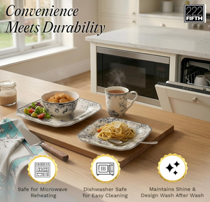 Vintage <b>Grey</b> Floral Bird Ceramic Dinnerware <b>Set</b> 16-Piece Square Plate Bowl <b>Mug</b> <b>Set</b> For 4 French Country Wedding Hotel Restaurant - Product Image 5