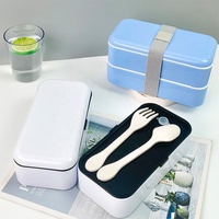 Boîte à lunch rectangulaire double couche pour adultes Style japonais coréen Étanche Sangle scellée en plastique Chauffable au micro-ondes