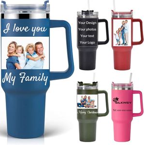 Gobelet personnalisé avec poignée – Couvercle et paille pour tasse de voyage 40 oz – Gravure laser avec nom, logo, texte, image – Cadeaux personnalisés pour - Product Image 1