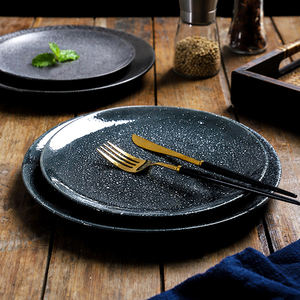 Ensemble d'assiettes et de bols en céramique Wabi Sabi, vaisselle rustique en grès, noir mat et cuivre, vaisselle de table professionnelle pour <span class=keywords><strong>restaurant</strong></span> - Product Image 3