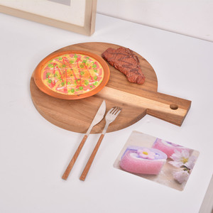 Tabla de Pizza Redonda de Madera de Acacia, Tabla de Cortar de Madera Maciza, Plato para Desayuno con Asa, Bandeja para Servir Filetes - Product Image 2