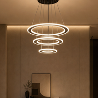 Lustre LED à 3 anneaux, luminaire suspendu moderne, noir, rond, pour salle à manger, salon, hall d'hôtel, escalier