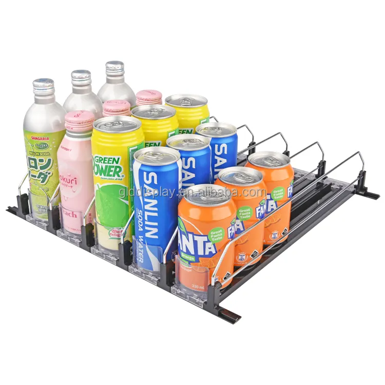 PVC Merchandise Rak Minuman Gulung Glide Ture, POS Store Kulkas Hitung Pendingin Rak Pendorong untuk Kulkas