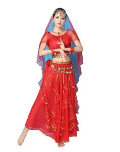 Wholesale women Indian bollywood belly dance performance Short Sleeve Long Dress costumes Set