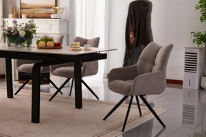 Table à manger extensible de style moderne, carrée, très vendue, avec plateau en pierre frittée, pieds en métal, finition noire thermolaquée, meubles pour la maison - Product Image 3