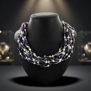 Women's Amethyst and Pearl Beaded Necklace Natural Stone Luxury Style Strand Necklaces Everyday Wear 925 Silver Silver Plated - Product Image 4