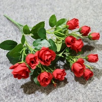 Buket Mawar Buatan Modern 15 Tangkai dengan Daun Hijau, Bunga Mawar Real Touch untuk Dekorasi Hari Valentine