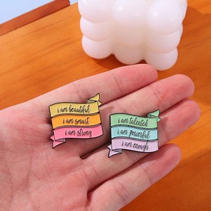 Creative Colorful <strong>Strip</strong> Alloy Brooch Elegant Simple English Ribbon Shape I Am Beautiful Smart Talent Powerful <strong>Enamel</strong> Lapel Pin - Product Image 2