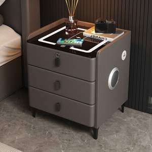 Mesita de Noche Inteligente Multifuncional con Carga Inalámbrica, Cerradura de Huella Digital, Tapa de Vidrio Templado, Cajón de Almacenamiento Moderno para Dormitorio - Product Image 1