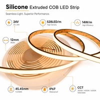 Tira de Luz LED COB para Exteriores de Alta Calidad, Silicona Extruida, Impermeable IP67, 24V, 528LED/m, Sin Puntos, Resistente a los Rayos UV, Anti-amarilleo