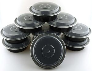 Food Grade PP Black Round <b>Stackable</b> Food <b>Storage</b> Bowls Disposable Plastic Meal Prep <b>Containers</b> with Lid - Product Image 3