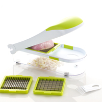 Ecologische plastic groentesnijder, aardappel- en kaassnijder, knoflookpers, afgietbak, mandoline, multifunctioneel