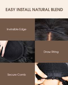 Media Peluca de Cabello Humano Lacio Rizado, Media Peluca Lista para Usar con Cordón Ajustable, Lacio Yaki sin Pegamento, 3 en 1 - Product Image 3