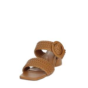 Sandales à talons pour femmes, mules à talon bloc avec lanières tressées marron - Product Image 6