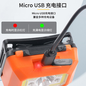 Headlamp <b>Led</b> Rechargeable Battery 3.7V 1200Mah <b>Motion</b> <b>Sensor</b> Camping Outdoor <b>Lighting</b> Orange Plastic Body USB Charging - Product Image 5