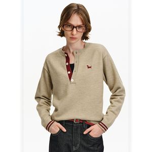 سترة محبوكة من قطعتين بياقة هنري من البوليستر، مطرزة بتصميم جرو، بتصميم ملون على طراز أولد موني، مناسبة للشتاء وقابلة للتنفس - Product Image 6