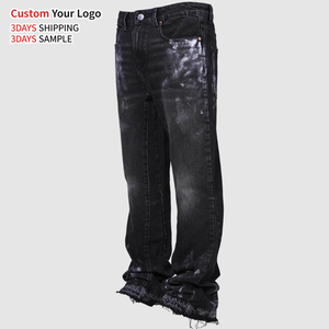 Hip Hop Distressed Washed Knitted Vintage Denim Jeans Custom Print <b>Overalls</b> Streetwear High Quality Designer <b>Men</b> - Product Image 2