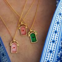 Collier vintage en cuivre avec carte de tarot rotative, motif cœur, trèfle à quatre feuilles, arbre de vie, bambou, plaqué or 18 carats