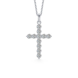 Queensun VVS DE IGI 18 Ayar Beyaz Altın Kolye, 1.1/2.2 Karat DE VS Laboratuvar Üretimi Elmas Çapraz Kolye - Product Image 6