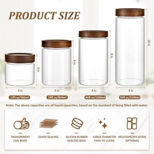 Acacia Wood Lid High Borosilicate Glass <b>Spice</b> Storage <b>Jars</b> Europe Style Dustproof Eco-Friendly Tangerine Peel Design Carton - Product Image 2