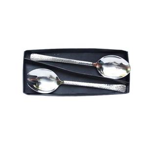 Ensemble de saladiers martelés et polis miroir, fabriqué en acier, style cuillère, couverts, cuillère à salade et fourchette à salade, vente chaude - Product Image 1