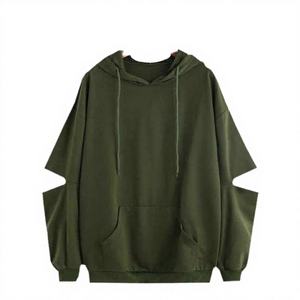 Sudadera con capucha de talla grande negra, gruesa, extragrande, de corte holgado y corto, con bordado personalizado, lavada y ecológica. - Product Image 2