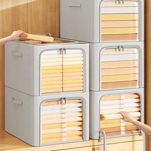 Cofre de almacenamiento de tela plegable de gran capacidad, organizador de cubos, marco de acero, cajón de ropa, cajas de almacenamiento para sala de estar - Product Image 5