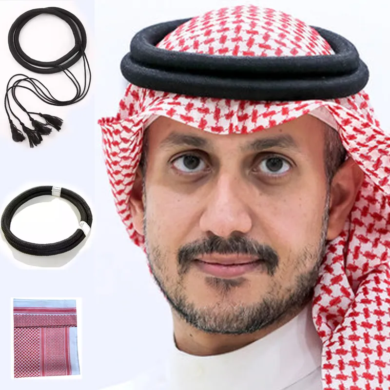 Muslim Arab Men Kopftuch auf Turban Stirnband Haarband Keffiyeh/Shemagh Wrap Arab Aqel Seil Arabisch Egal Stirnband