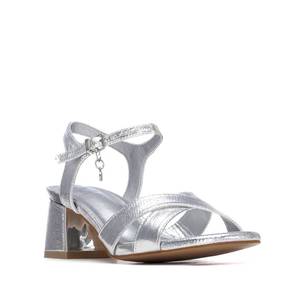 Sandales à talons pour femme Xti, argentées, talon de 6 cm, taille 38, bout ouvert, design à lanières - Product Image 2