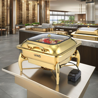 Plat de service moderne en acier inoxydable, carré, argenté/doré, chauffe-plats pour buffet, 220V, plat rectangulaire pour aliments, utilisation hôtelière