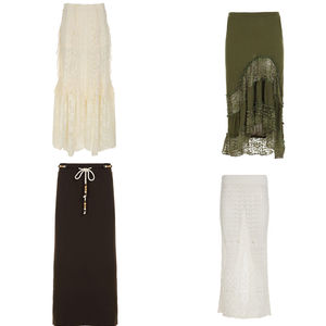 Jupe longue en maille unie respirante avec dentelle naturelle, style chic d'été pour femme, prix bas, vente en gros, style vacances à la plage, transparente - Product Image 1