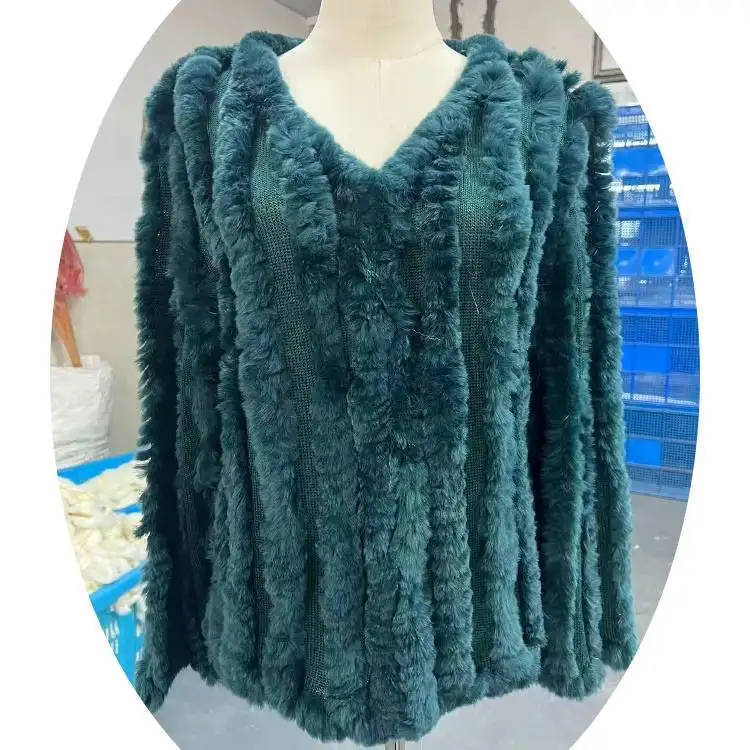 Frühjahr Mode-Design Damen Acryl echtes Kaninchenfell Aufzug Pullover Mantel Pelz aufgeschnittenes Oberteilkleidungsstück für Damen