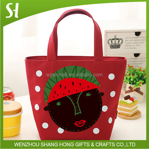 Insulated Non-Woven Cartoon <b>Lunch</b> <b>Tote</b> <b>Bag</b> Mushroom Girl Pattern Zipper Closure 20L Capacity 7 Inch Size - Product Image 3