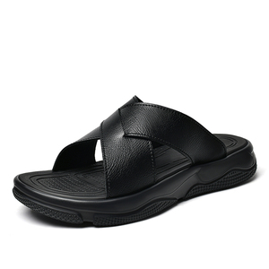 Sandales pour hommes en <span class=keywords><strong>cuir</strong></span> véritable de <span class=keywords><strong>luxe</strong></span> - Antidérapantes, à bout ouvert, à lacets croisés, tongs d'été - Product Image 5