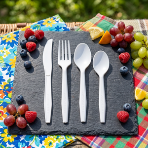 Couverts jetables élégants en CPLA noir – Couteau, fourchette, cuillère écologiques et modernes pour salons VIP - Product Image 1