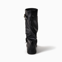 Bottes mi-mollet vintage pour femme, style décontracté, en PU, à plateforme et semelle crantée, avec boucle et rivets, logo personnalisé, faible MOQ, vente en gros, usine OEM ODM