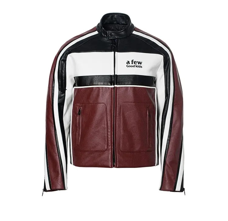 Nascar-chaqueta bomber personalizada para hombre, color rojo, de cuero, con logotipo oem, para carreras de motos