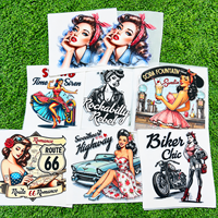 Autocollants thermocollants personnalisés DTF style Pin-up vintage pour vêtements, accessoires de confection, transferts pour T-shirts, étiquettes de transfert thermique