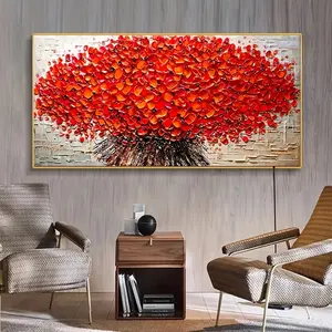 Custom modern handmade Abstract Beautiful Red Flower palette knife canvas oil Painting Wall Art Decor For Living Room Wall Decor