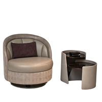 Chaise tournante moderne en cuir beige Mobilier circulaire une place avec cadre en bois et base de quincaillerie pour le salon
