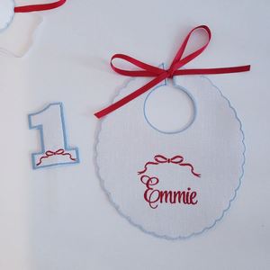 Customized Decorations White Red Blue Happy Hat One Banner Bib and Cake Topper Set 1St Birthday Decor - Product Image 3