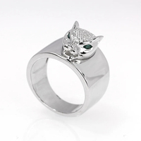 Bague de luxe Bride Talk Tête de Léopard Panthère, plaqué or 18 carats, large, avec micro-pavé de zircon CZ œil vert, bijou de déclaration pour cadeau